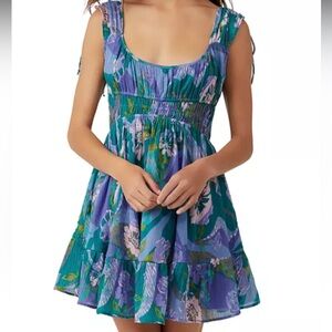 Free People Purple and Green Floral Mini Dress
